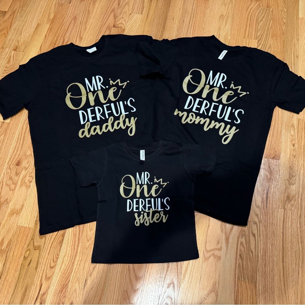 Mr. Onederful first birthday family shirts - Mommy, Daddy and Sister